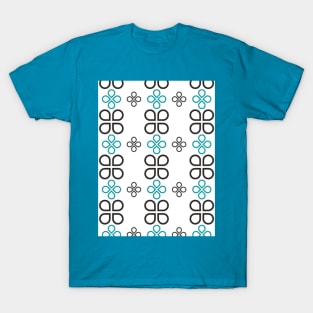 Mid Century Modern Minimal Simplistic Blue Lotus Mod Deco 4 Leaf Clover Simple Black White T-Shirt